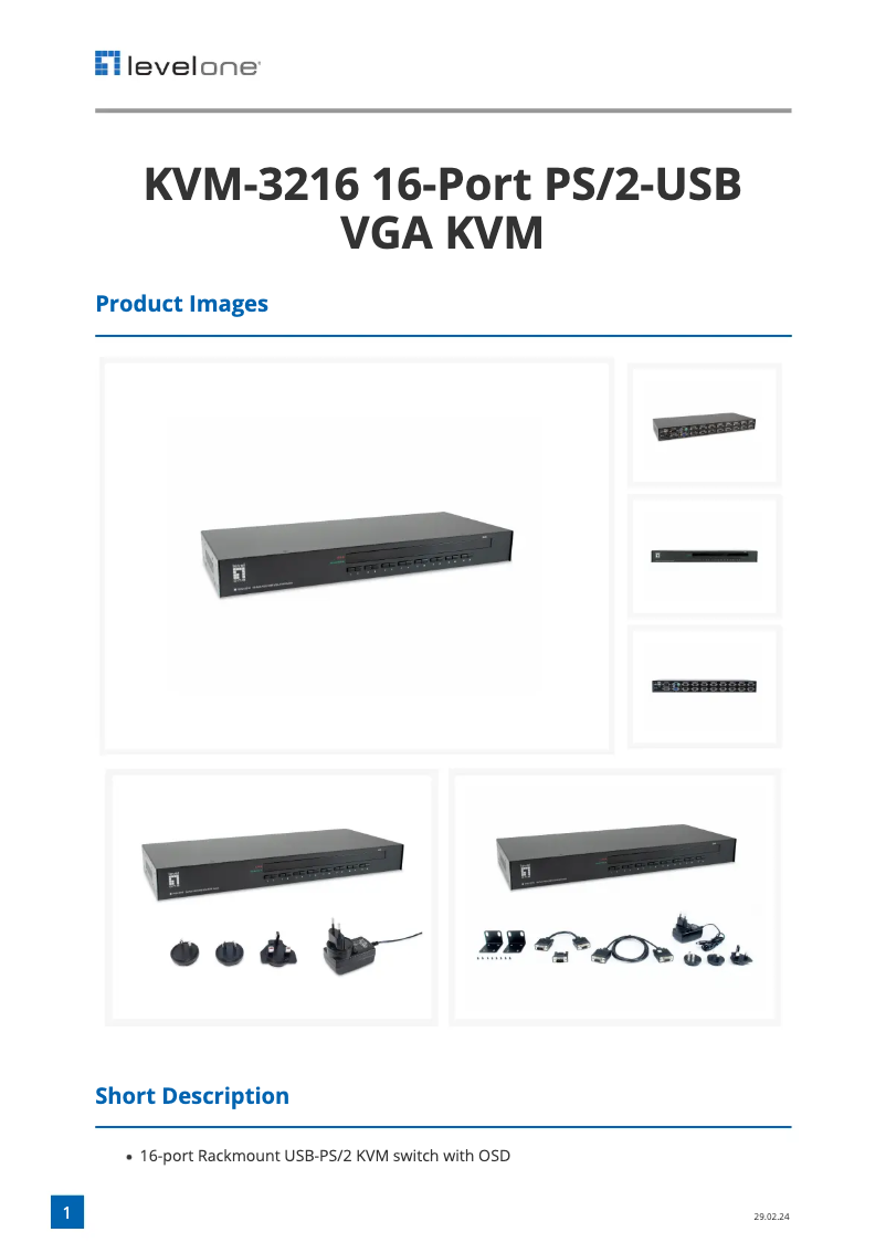 Imagen de la primera página del manual del dispositivo KVM-3216