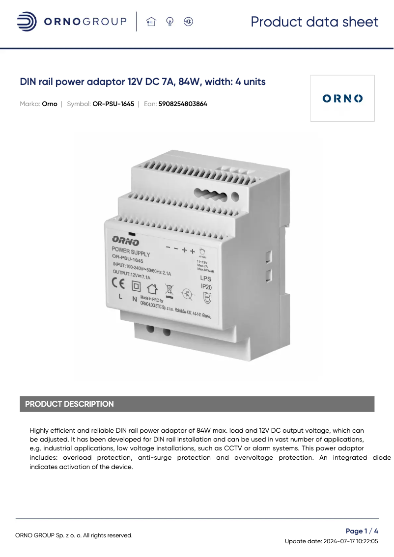 Página nº 1 - Ficha técnica ORNO OR-PSU-1645