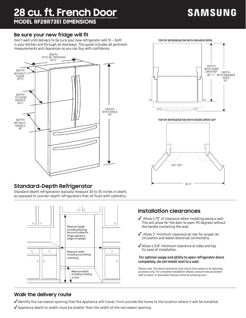 Página 1 del manual Guía de medición Samsung RF28R6201SR