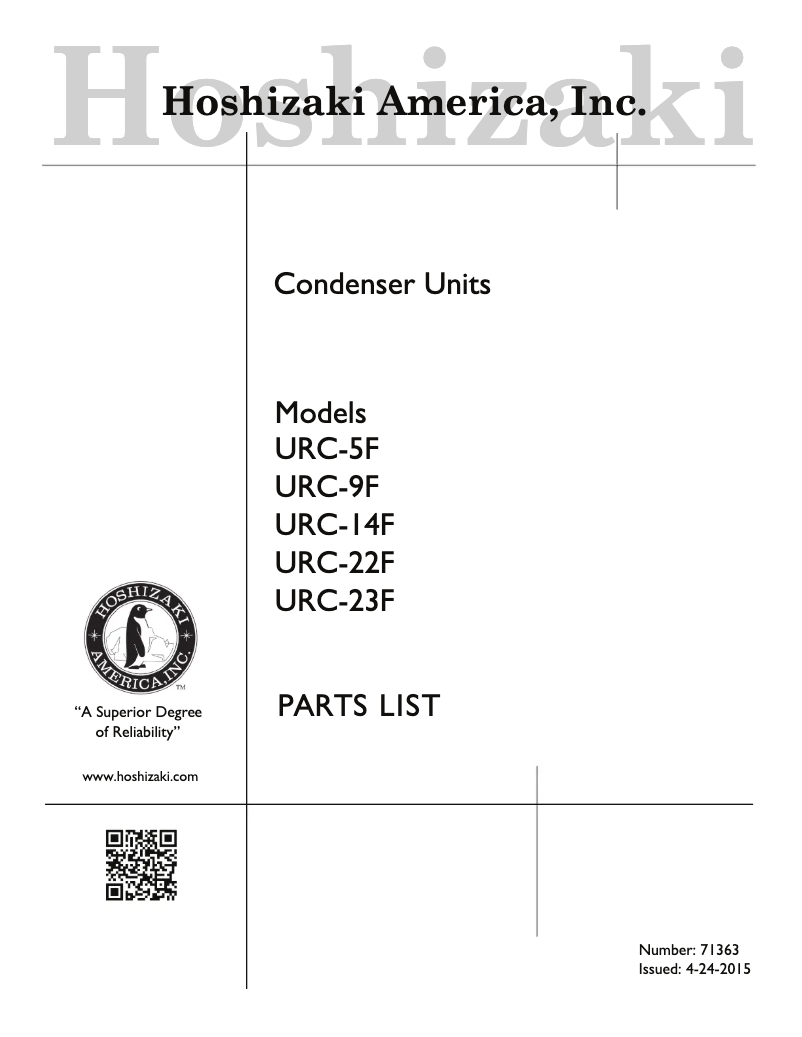 Página nº 1 - Manual de usuario Hoshizaki URC-23F