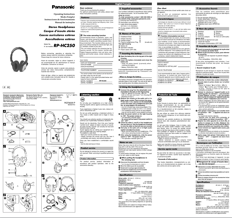 Página nº 1 - Manual de usuario Panasonic RP-HC250