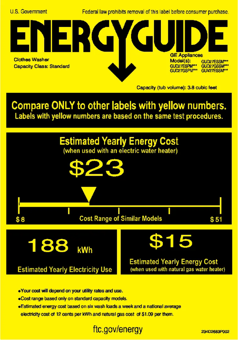 Página 1 del manual Etiqueta energética GE GUD27GSSMWW