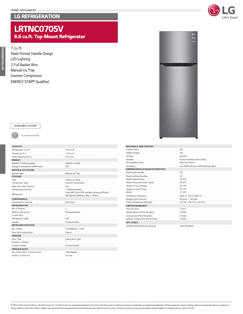 Página nº 1 - Ficha técnica LG LRTNC0705V