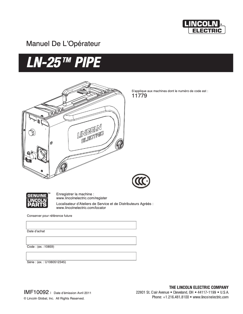 Página nº 1 - Manual de usuario Lincoln Electric LN-25 Pipe
