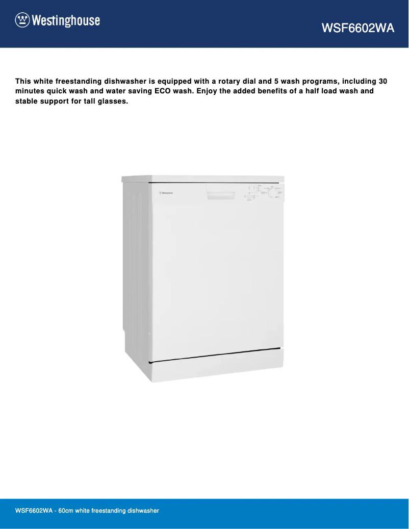 Página 1 del manual Ficha técnica Westinghouse WSF6602WA