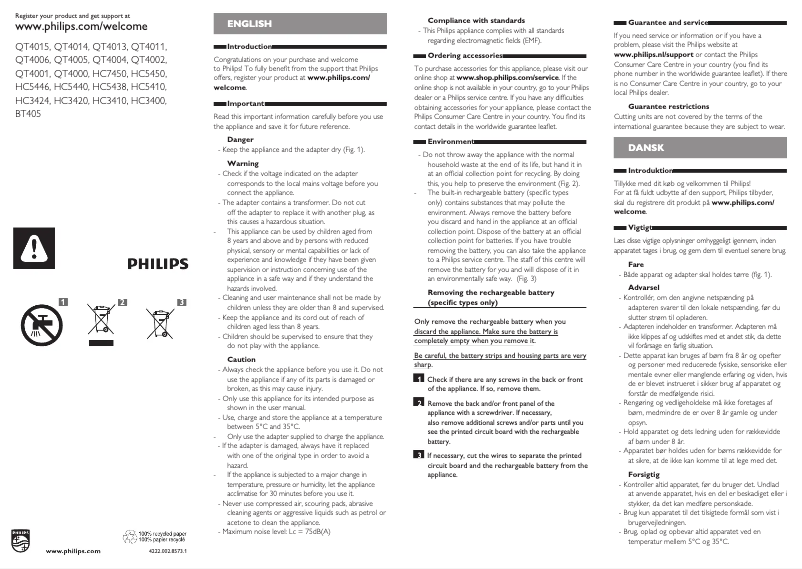 Página 1 del manual Manual de usuario Philips Series 3000 QT4011