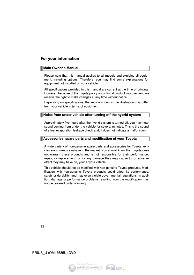 Imagen de la primera página del manual del dispositivo Prius (2011)