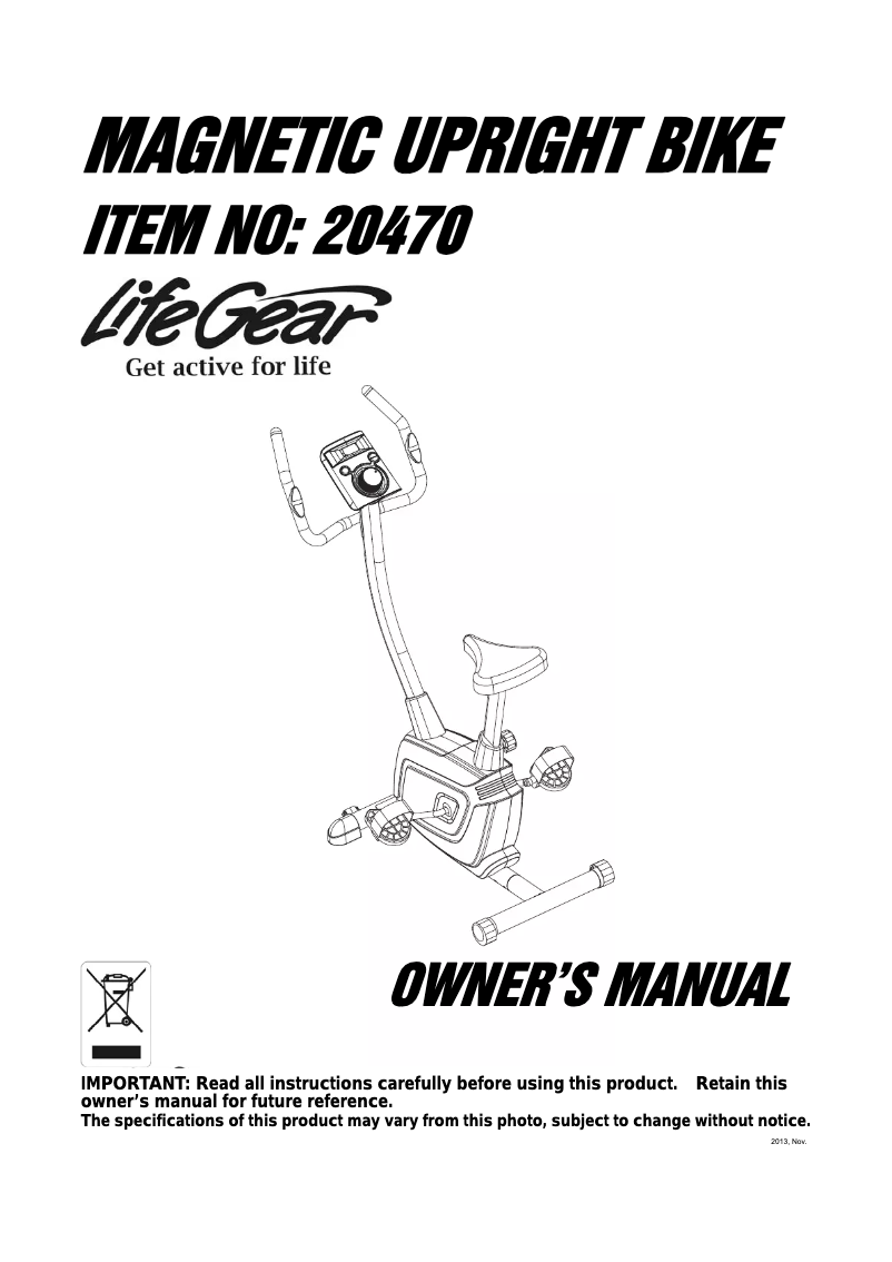 Imagen de la primera página del manual del dispositivo Accord Magnetic Upright Bike 20470