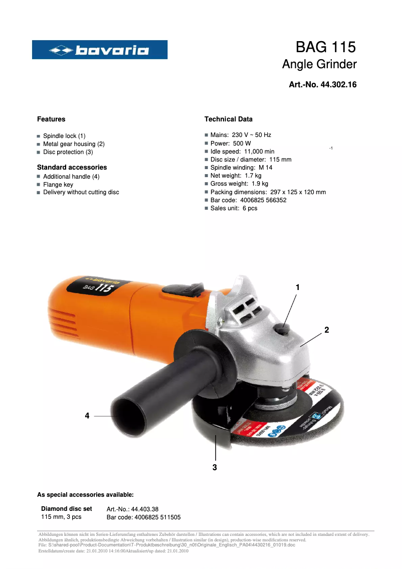 Imagen de la primera página del manual del dispositivo BAG 115