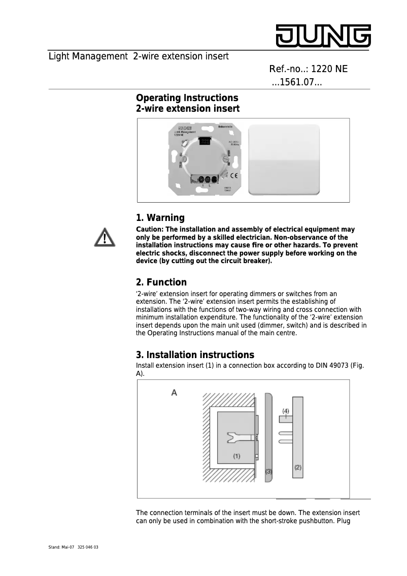 Página nº 1 - Manual de usuario JUNG SL 1561.07 WW