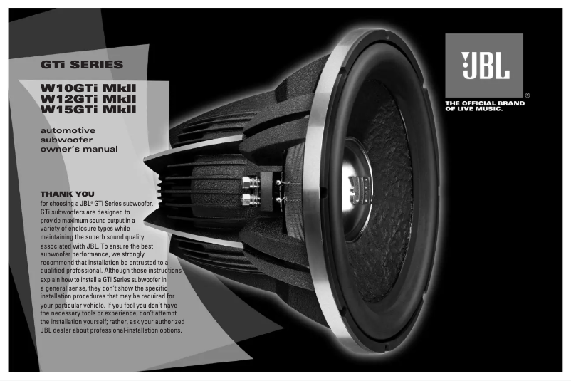 Página 1 del manual Manual de usuario JBL W10GTi MkII