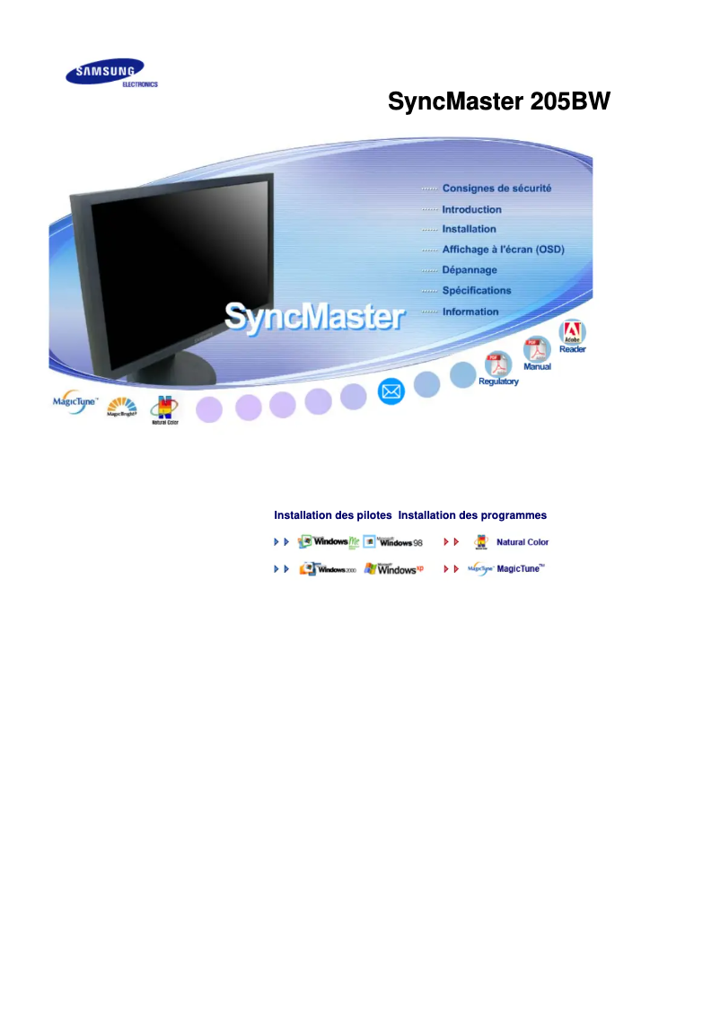 Imagen de la primera página del manual del dispositivo SyncMaster 205BW