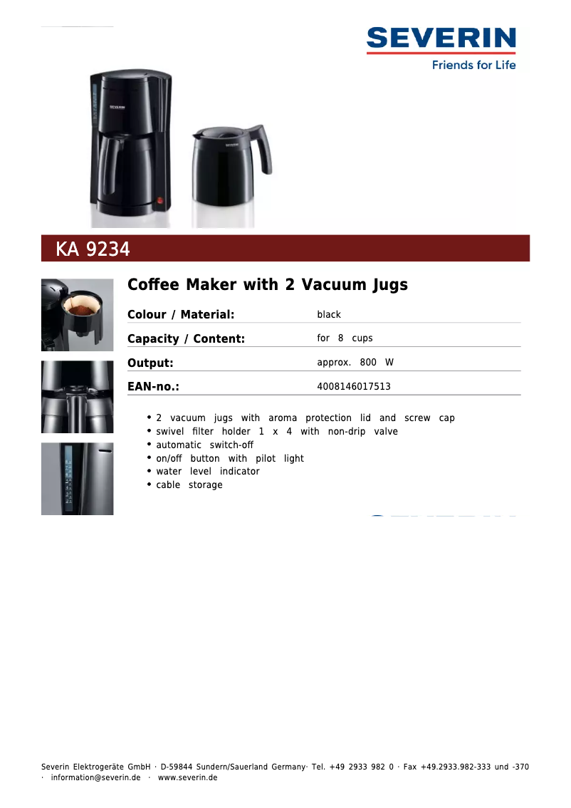 Página 1 del manual Ficha técnica Severin KA 9234