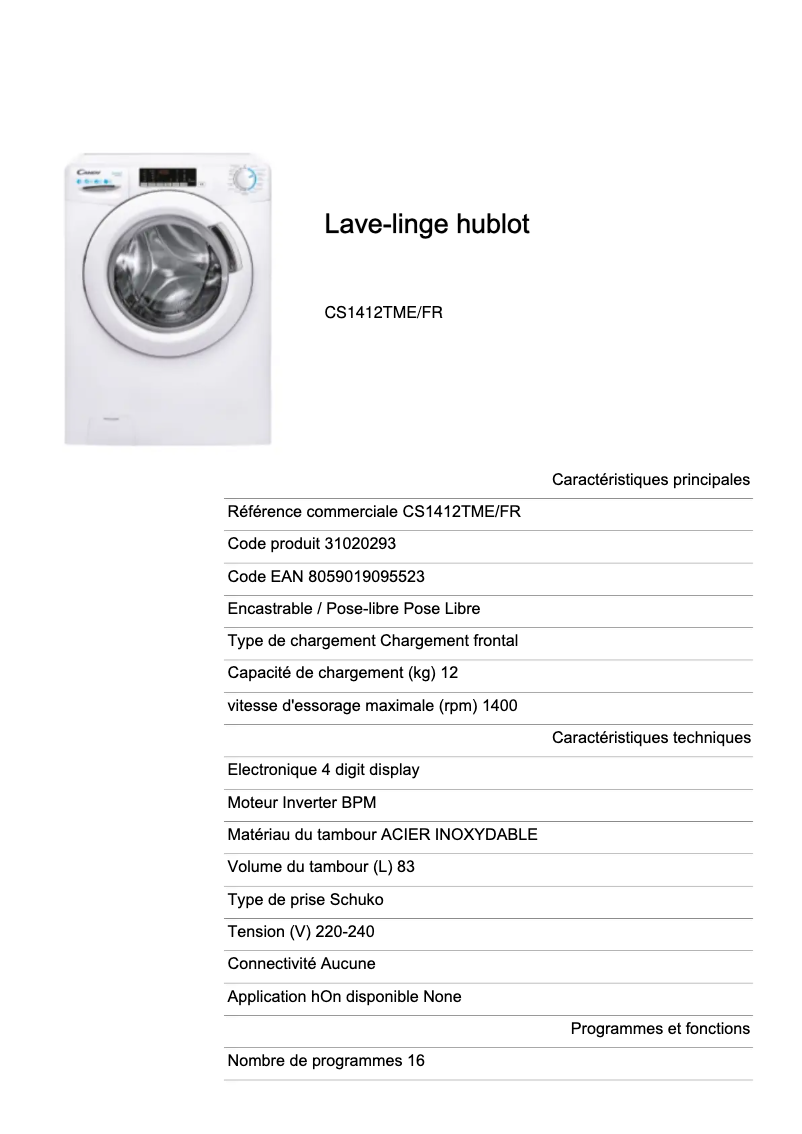 Imagen de la primera página del manual del dispositivo CS1412TME/FR
