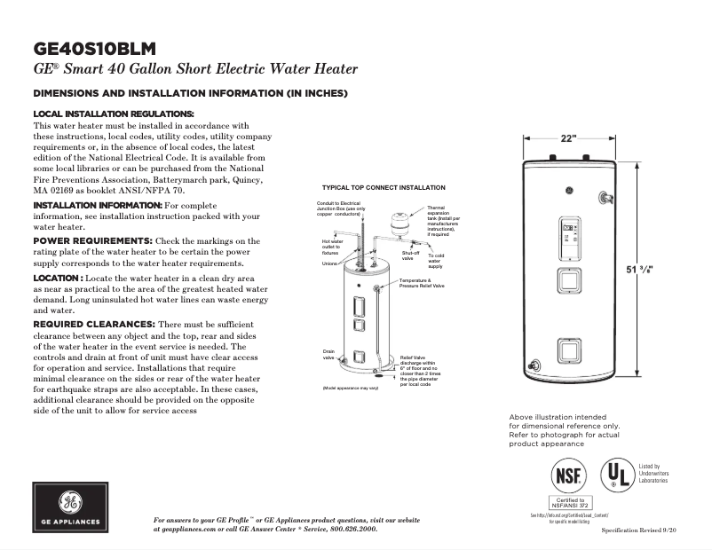 Página 1 del manual Ficha técnica GE GE40S10BLM
