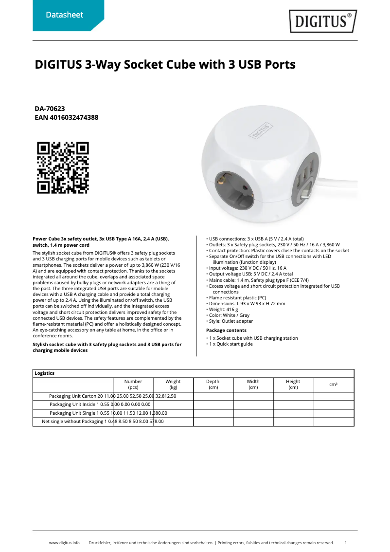 Página 1 del manual Ficha técnica Digitus DA-70623
