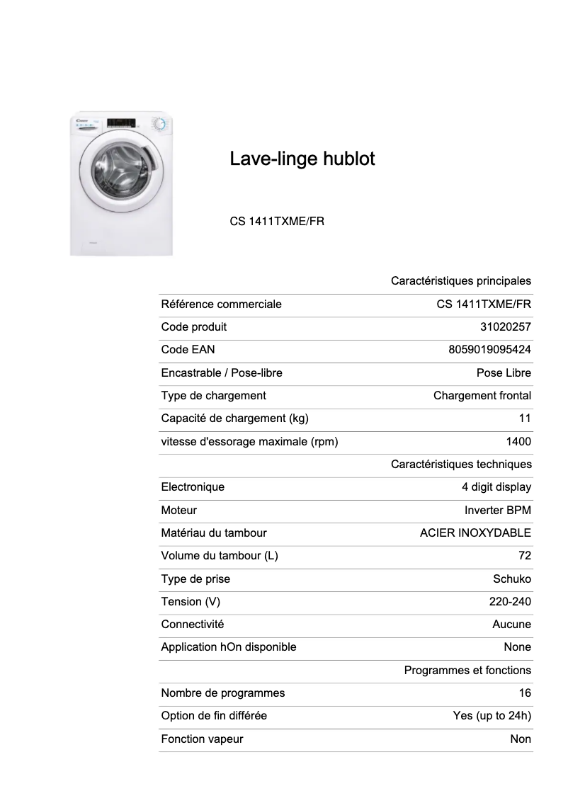 Imagen de la primera página del manual del dispositivo CS 1411TXME/FR