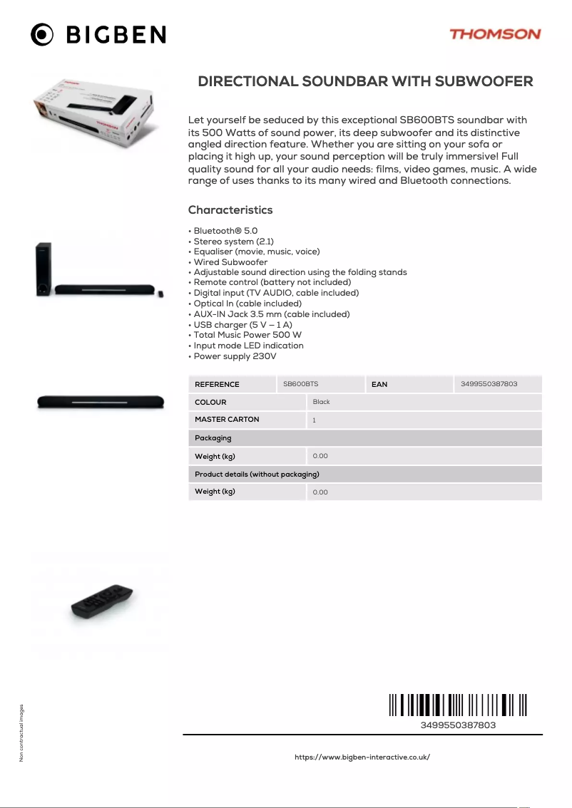 Imagen de la primera página del manual del dispositivo SB600BTS