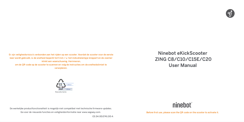 Imagen de la primera página del manual del dispositivo Ninebot eKickScooter ZING C10