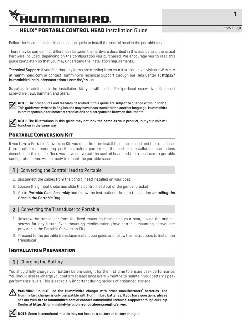Página nº 1 - Guía de instalación Humminbird HELIX 5 CHIRP GPS G3 PT