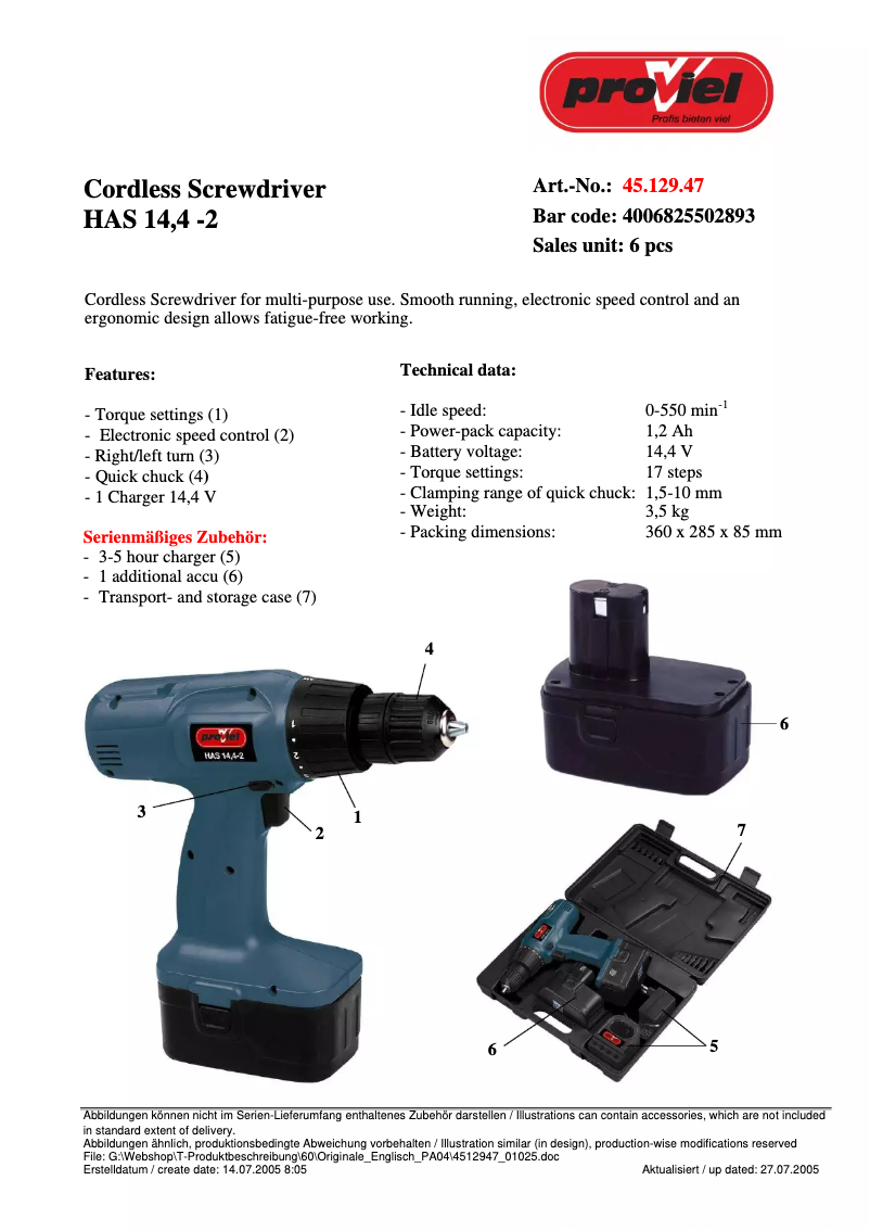 Imagen de la primera página del manual del dispositivo HAS 14,4-2