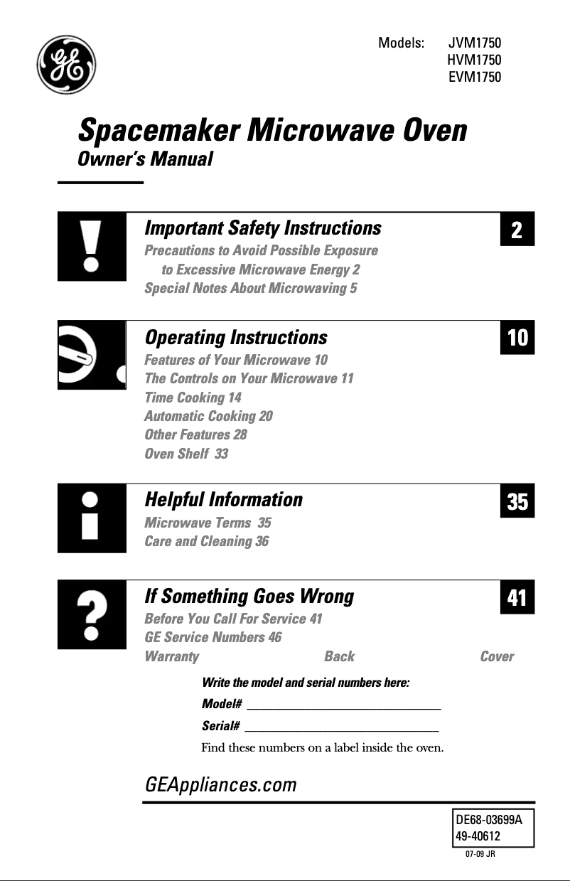 Página 1 del manual Manual de uso y mantenimiento GE HVM1750DPCC