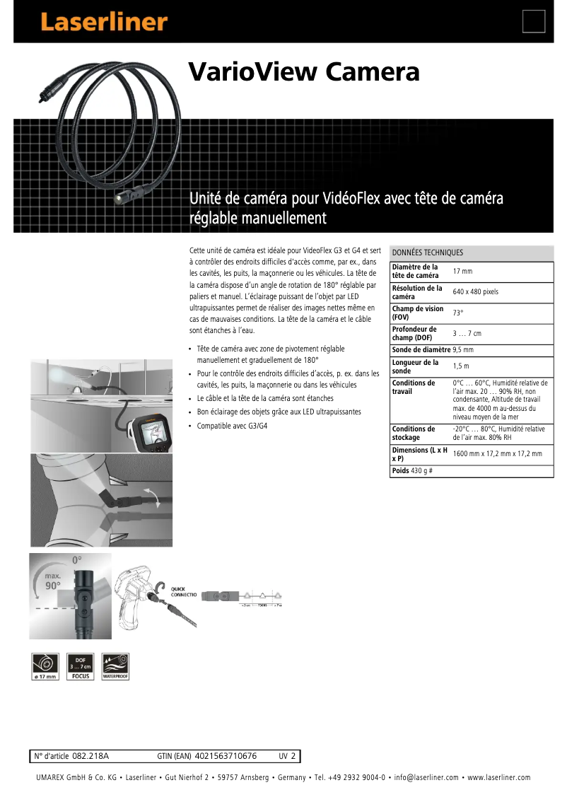 Página 1 del manual Ficha técnica Laserliner VarioView Camera