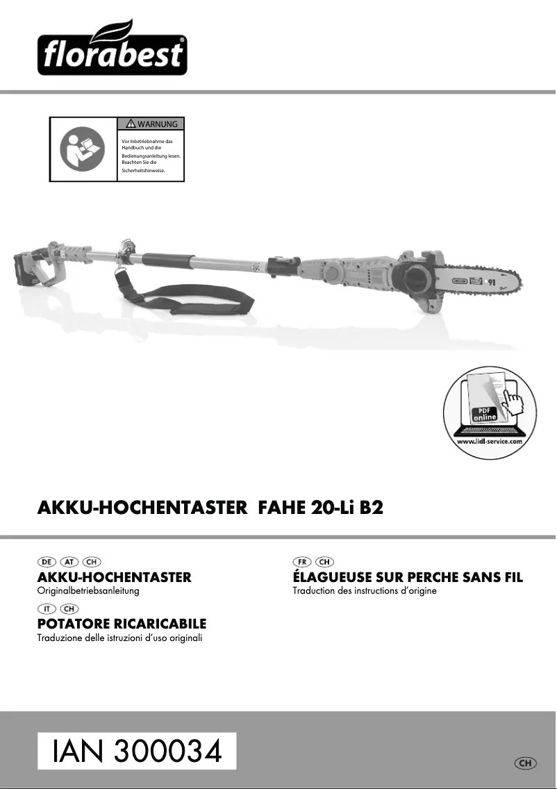 Página 1 del manual Manual de usuario Florabest FAHE 20-Li B2