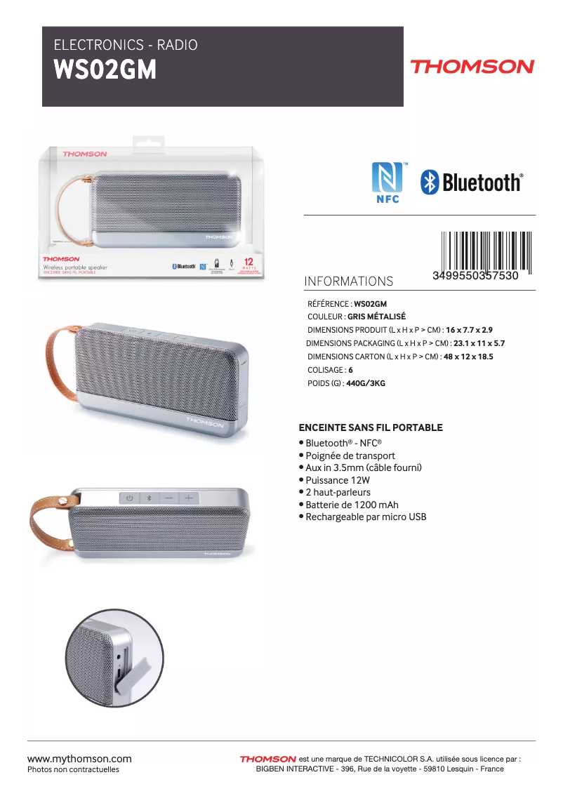 Página 1 del manual Ficha técnica Thomson WS02GM