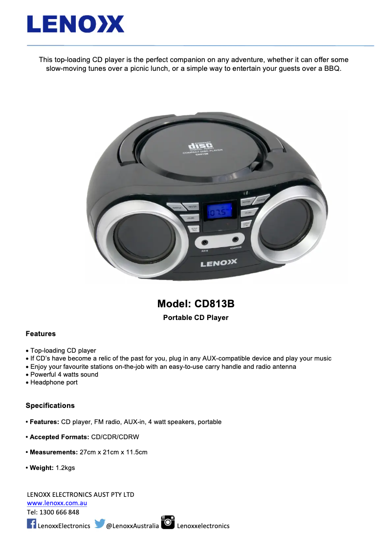 Página nº 1 - Manual de usuario Lenoxx CD813