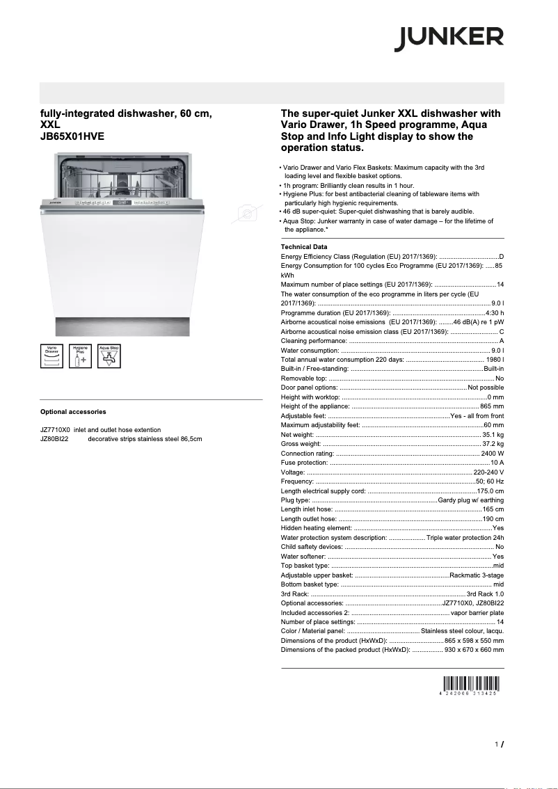 Imagen de la primera página del manual del dispositivo JB65X01HVE
