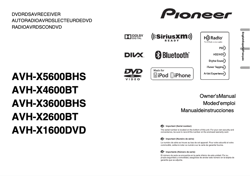 Imagen de la primera página del manual del dispositivo AVH-X1600DVD