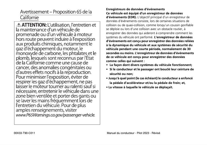 Página nº 1 - Manual de usuario Honda Pilot (2023)