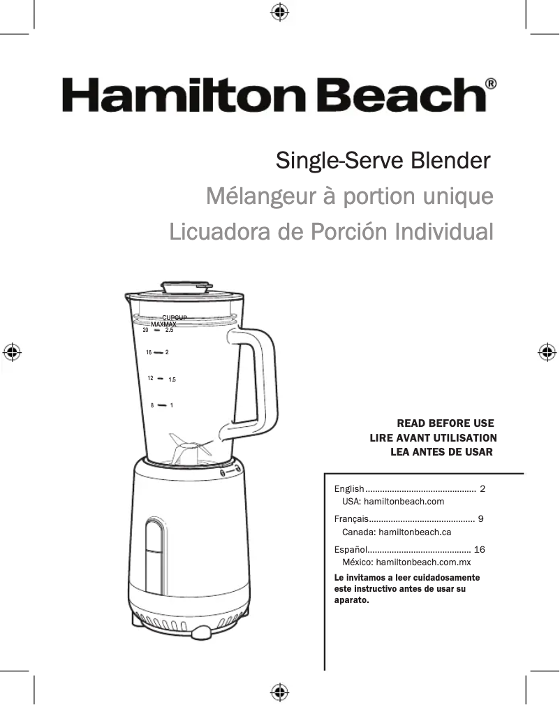 Página 1 del manual Manual de usuario Hamilton Beach 51157