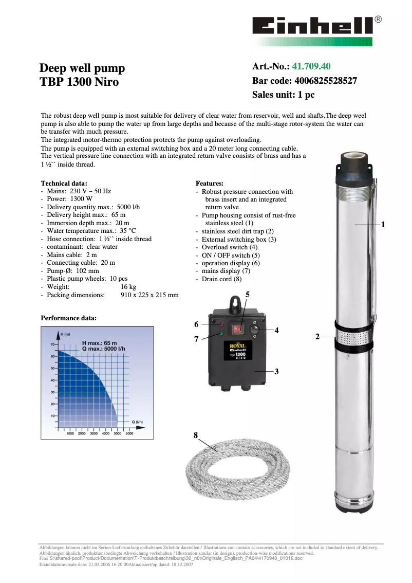 Página 1 del manual Manual de usuario Einhell Royal TBP 1300 Niro