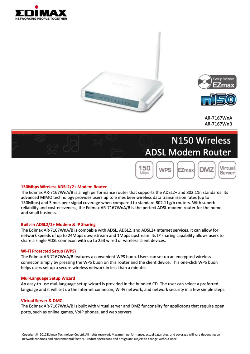 Imagen de la primera página del manual del dispositivo AR-7167WnB