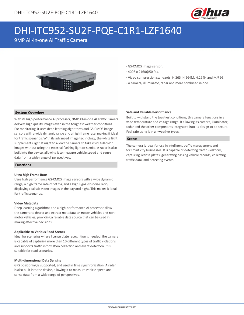 Página 1 del manual Ficha técnica Dahua Technology ITC952-SU2F-PQE-C1R1-LZF1640