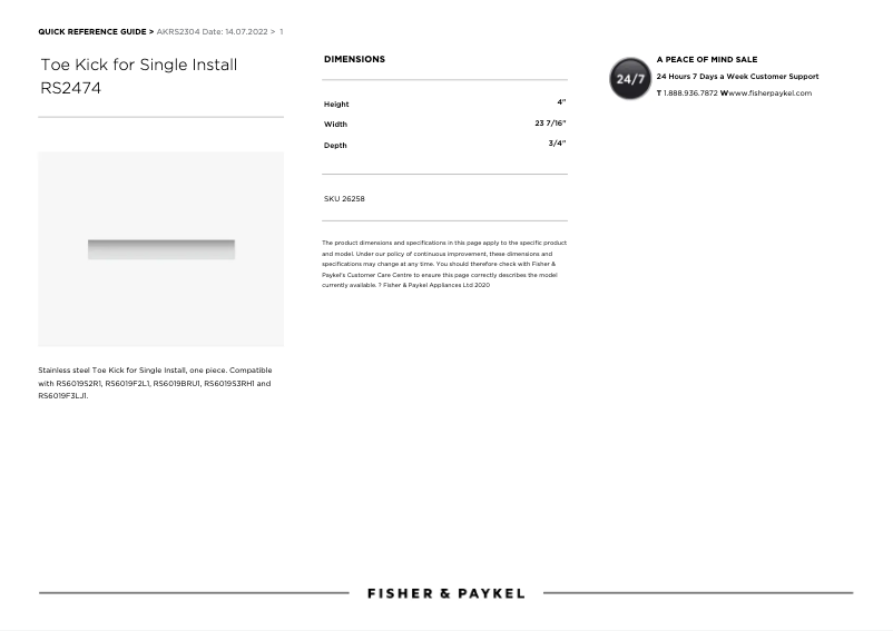 Página 1 del manual Manual de usuario Fisher & Paykel AKRS2304