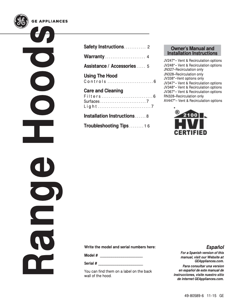 Imagen de la primera página del manual del dispositivo JV347HCC