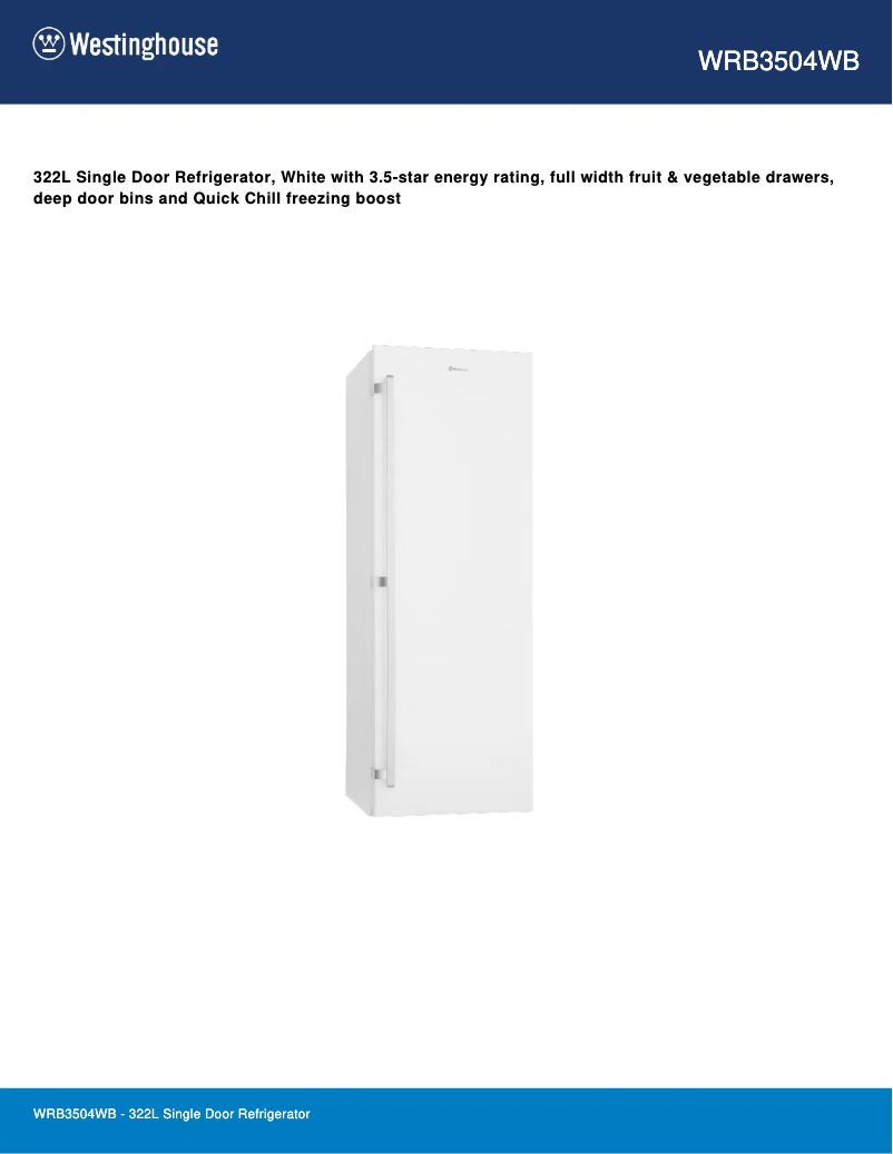 Página 1 del manual Ficha técnica Westinghouse WRB3504WB