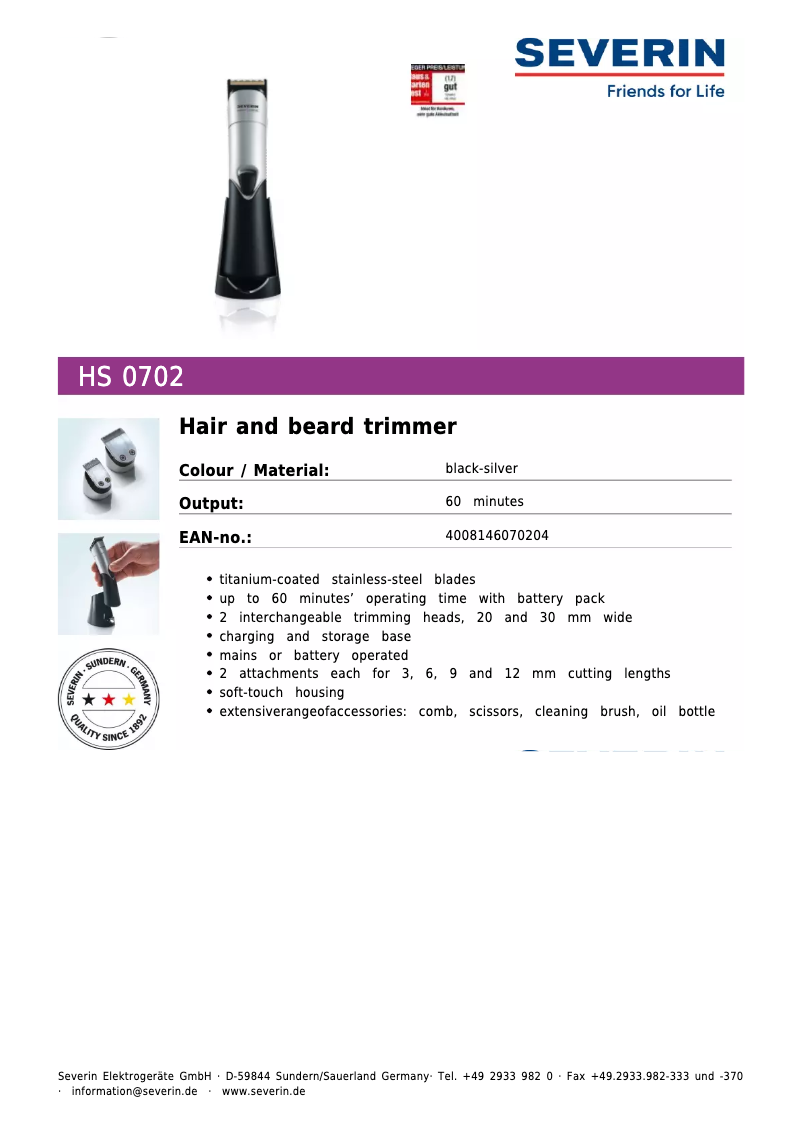 Imagen de la primera página del manual del dispositivo HS 0702