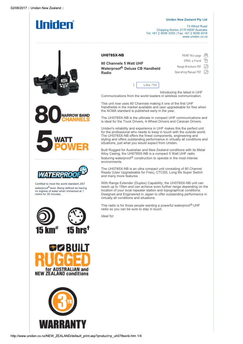 Imagen de la primera página del manual del dispositivo UH078SX-NB