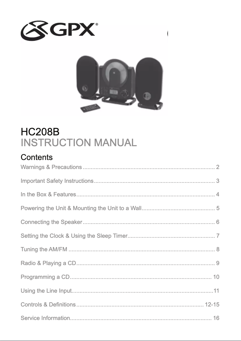 Imagen de la primera página del manual del dispositivo HC208B