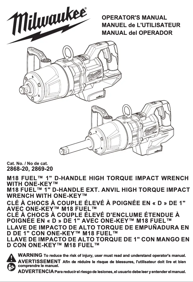 Imagen de la primera página del manual del dispositivo M18 Fuel ONE-KEY 2869-22