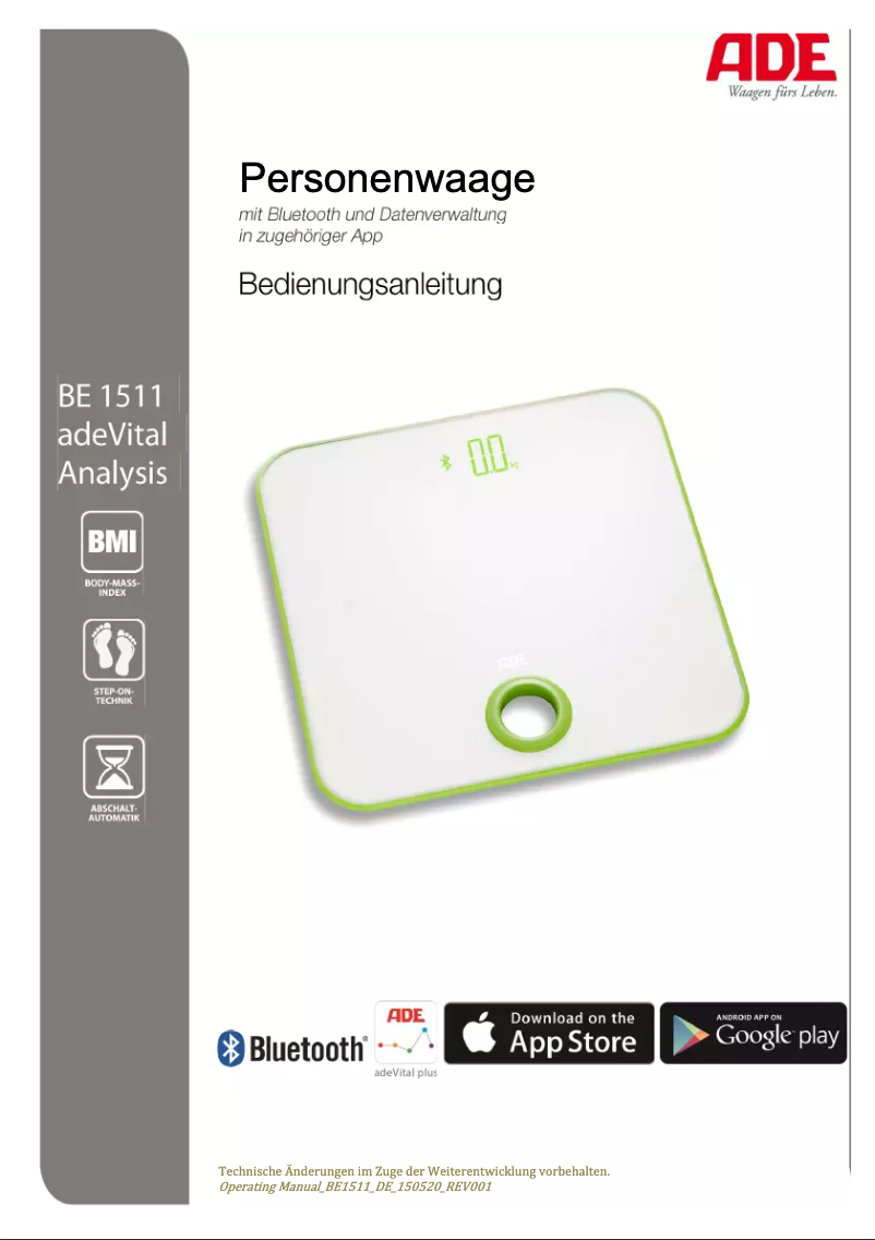 Página 1 del manual Manual de usuario ADE adeVital BE 1511