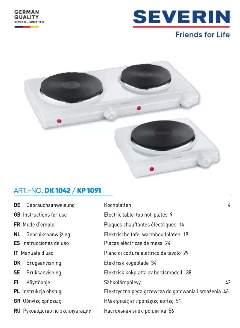 Página 1 del manual Ficha técnica Severin KP 1091