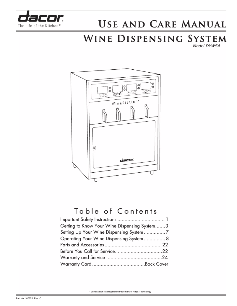 Página 1 del manual Manual de usuario Dacor DYWS4