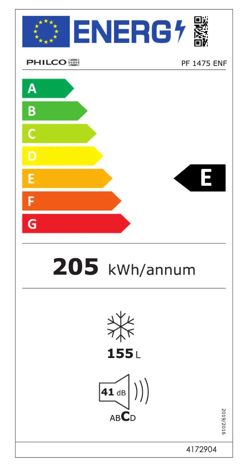 Página 1 del manual Etiqueta energética Philco PF 1475 ENF