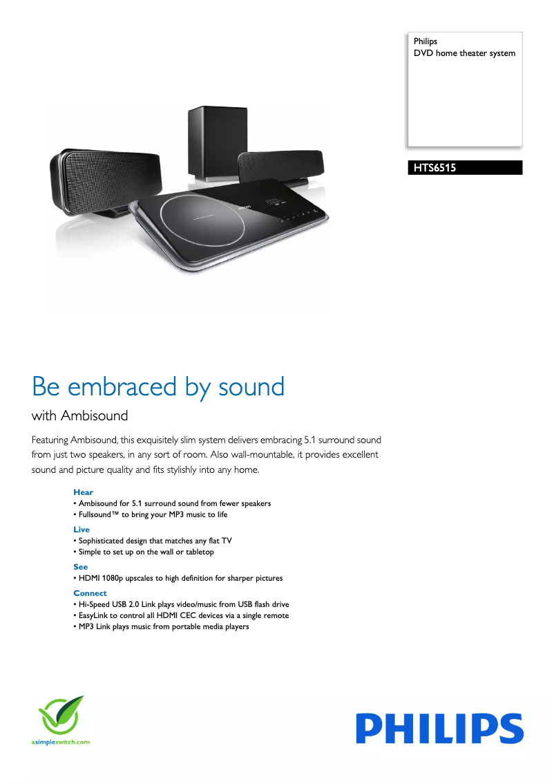 Página 1 del manual Ficha técnica Philips HTS6515