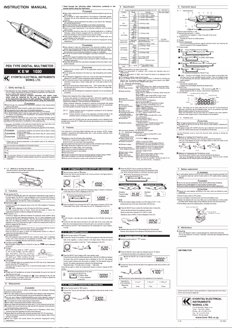 Página 1 del manual Manual de usuario Kyoritsu KEW 1030